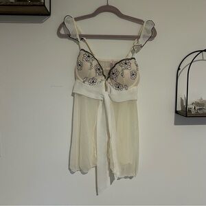 Inner Secrets Cream & Black Lingerie Chemise Baby Doll‎ Style Size Large